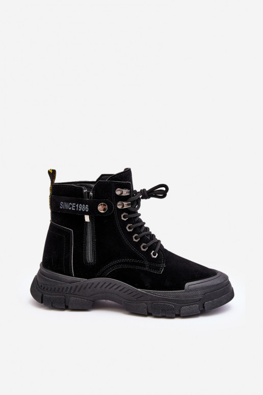 Women's Faux Suede Lined Lace-Up Ankle Boots Black Jailina Women's Faux Suede Lined Lace-Up Ankle Boots Black Jailina