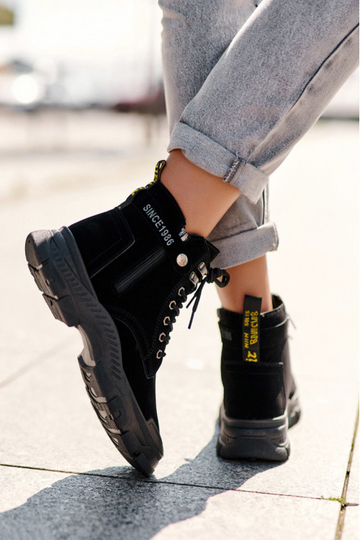 Women's Faux Suede Lined Lace-Up Ankle Boots Black Jailina Women's Faux Suede Lined Lace-Up Ankle Boots Black Jailina