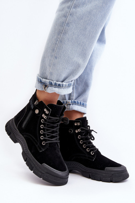 Women's Faux Suede Lined Lace-Up Ankle Boots Black Jailina Women's Faux Suede Lined Lace-Up Ankle Boots Black Jailina