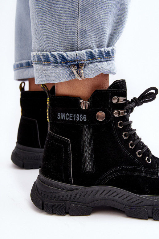 Women's Faux Suede Lined Lace-Up Ankle Boots Black Jailina Women's Faux Suede Lined Lace-Up Ankle Boots Black Jailina