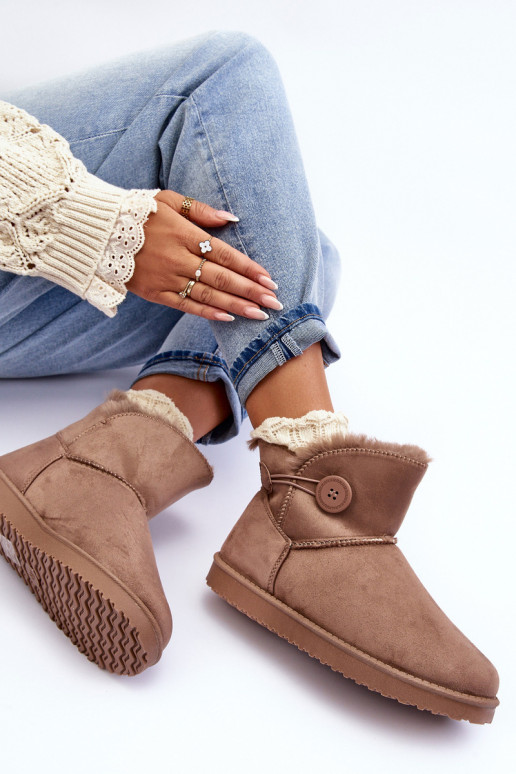 Women's Padded Snow Boots With Embellishment Dark Beige Siriol Women's Padded Snow Boots With Embellishment Dark Beige Siriol