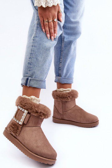 Faux Fur-Lined Clasp Snow Boots Dark Beige Dulca 2