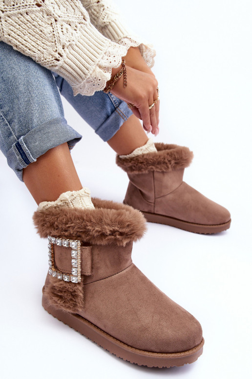 Faux Fur-Lined Clasp Snow Boots Dark Beige Dulca Faux Fur-Lined Clasp Snow Boots Dark Beige Dulca