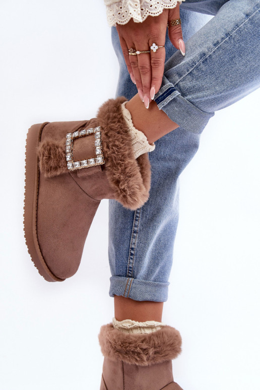 Faux Fur-Lined Clasp Snow Boots Dark Beige Dulca Faux Fur-Lined Clasp Snow Boots Dark Beige Dulca