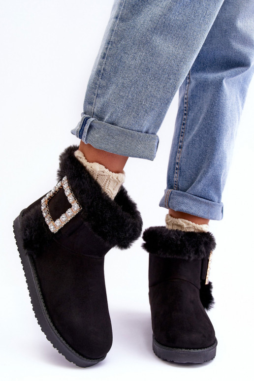 Faux Fur Lined Lace-up Snow Boots Black Dulca Faux Fur Lined Lace-up Snow Boots Black Dulca