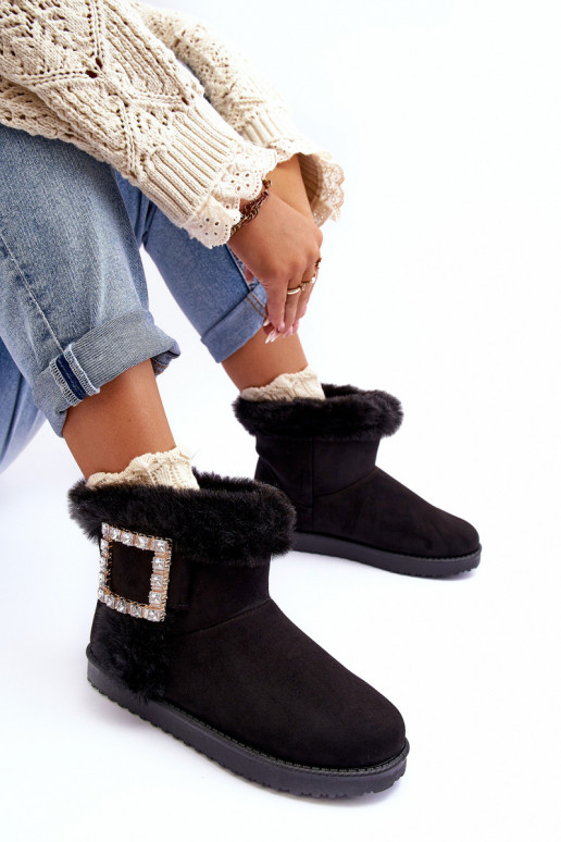 Faux Fur Lined Lace-up Snow Boots Black Dulca Faux Fur Lined Lace-up Snow Boots Black Dulca