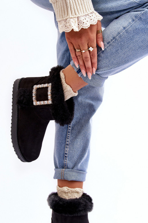 Faux Fur Lined Lace-up Snow Boots Black Dulca Faux Fur Lined Lace-up Snow Boots Black Dulca