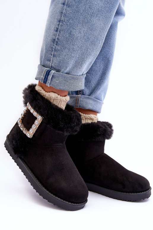 Faux Fur Lined Lace-up Snow Boots Black Dulca Faux Fur Lined Lace-up Snow Boots Black Dulca