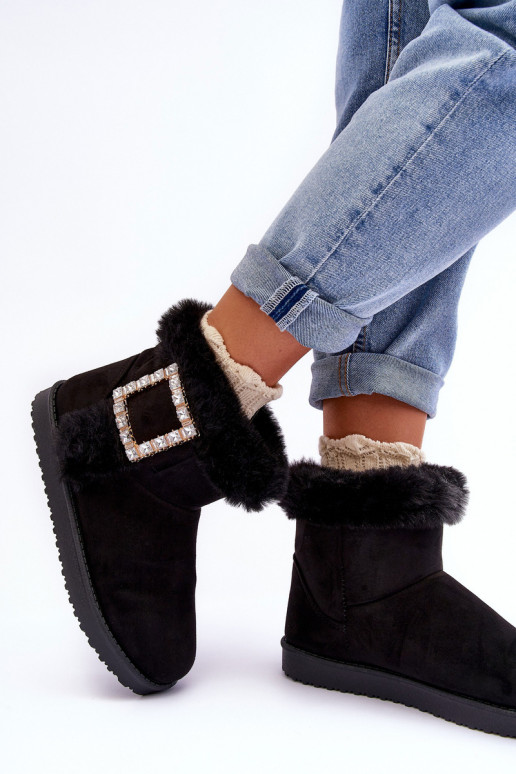 Faux Fur Lined Lace-up Snow Boots Black Dulca Faux Fur Lined Lace-up Snow Boots Black Dulca