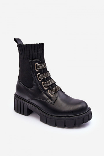 Elastic-Upper Lace-Up Boots Black Kasseis