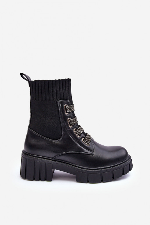 Elastic-Upper Lace-Up Boots Black Kasseis