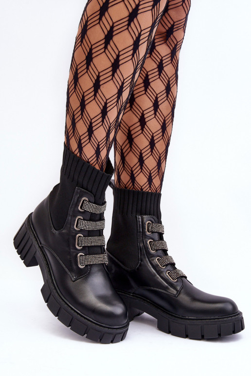 Elastic-Upper Lace-Up Boots Black Kasseis