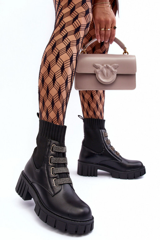 Elastic-Upper Lace-Up Boots Black Kasseis