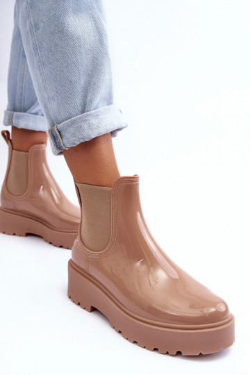 Women's Lacquered Platform Boots Big Star MM274396 Beige 2