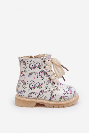 Kids' Lined Zip-Up Boots Beige Dolida 2