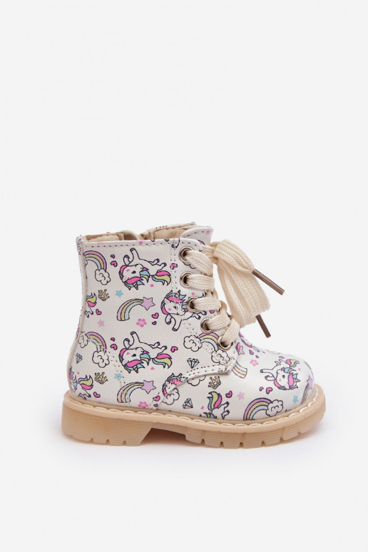 Kids' Lined Zip-Up Boots Beige Dolida