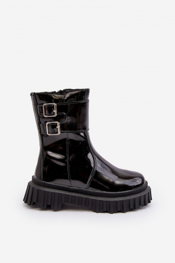 Children's Glossy Boots with Buckles Black Chloraia 2