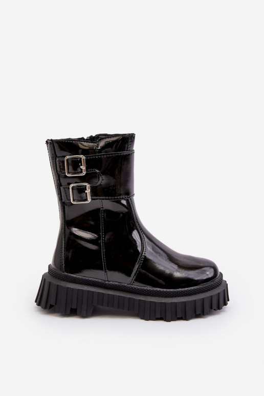 Children's Glossy Boots with Buckles Black Chloraia Children's Glossy Boots with Buckles Black Chloraia