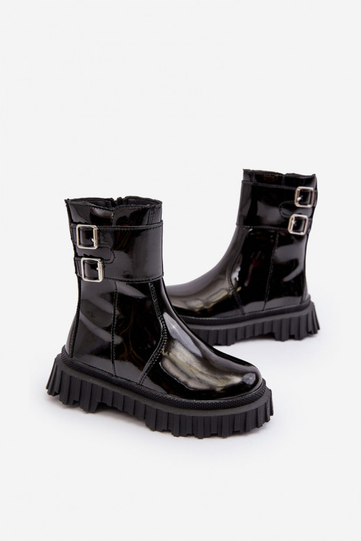 Children's Glossy Boots with Buckles Black Chloraia Children's Glossy Boots with Buckles Black Chloraia