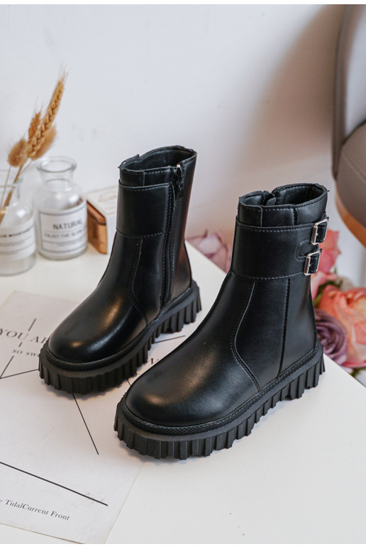 Children's Leather Boots with Buckles Black Chloraia Children's Leather Boots with Buckles Black Chloraia