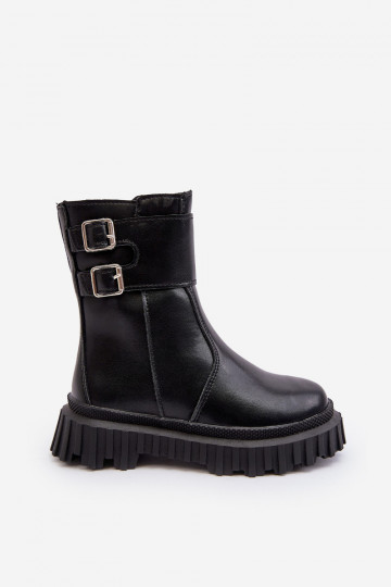 Children's Leather Boots with Buckles Black Chloraia 2