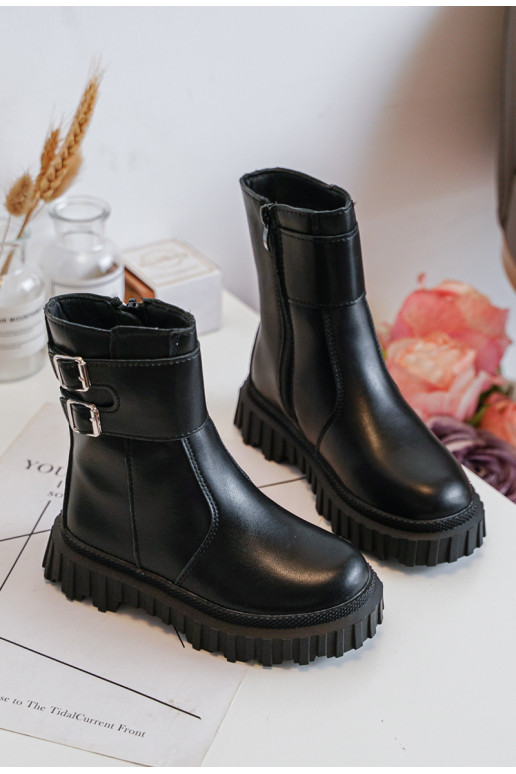 Children's Leather Boots with Buckles Black Chloraia Children's Leather Boots with Buckles Black Chloraia