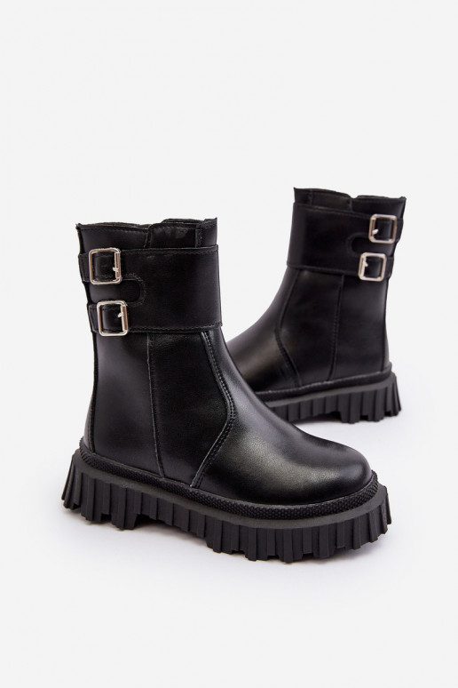 Children's Leather Boots with Buckles Black Chloraia Children's Leather Boots with Buckles Black Chloraia