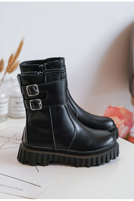 Children's Leather Boots with Buckles Black Chloraia Children's Leather Boots with Buckles Black Chloraia
