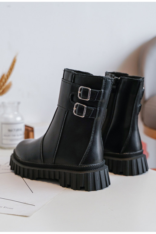 Children's Leather Boots with Buckles Black Chloraia Children's Leather Boots with Buckles Black Chloraia
