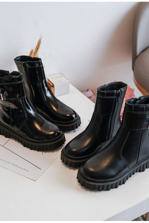 Children's Leather Boots with Buckles Black Chloraia Children's Leather Boots with Buckles Black Chloraia