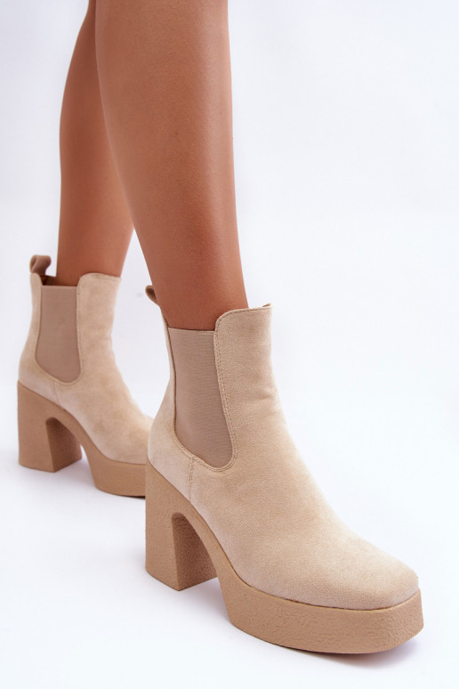 Leather Boots On Massive Heel Beige Sunilda Leather Boots On Massive Heel Beige Sunilda
