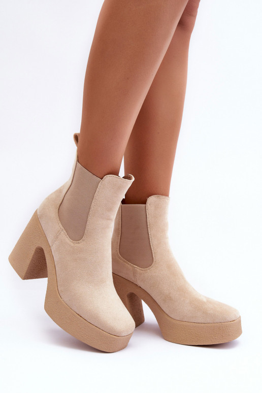 Leather Boots On Massive Heel Beige Sunilda Leather Boots On Massive Heel Beige Sunilda