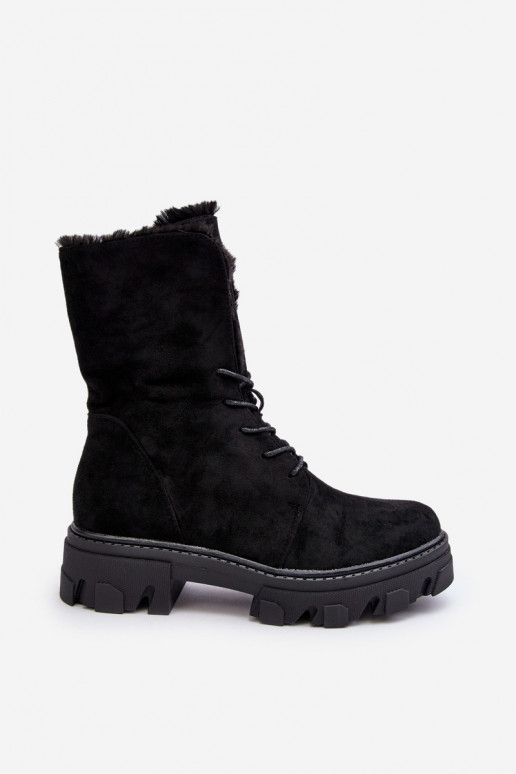 Suede Lace-Up Boots with Faux Fur Workery Black Frendo Suede Lace-Up Boots with Faux Fur Workery Black Frendo