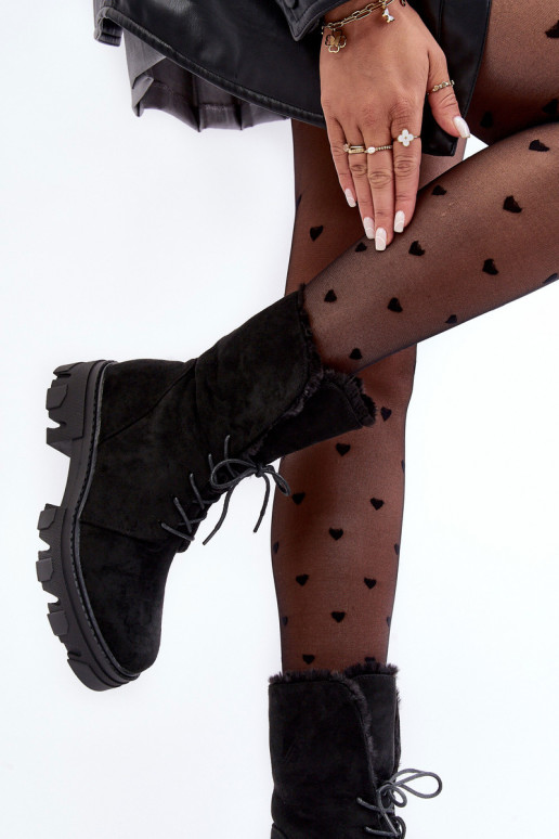 Suede Lace-Up Boots with Faux Fur Workery Black Frendo Suede Lace-Up Boots with Faux Fur Workery Black Frendo