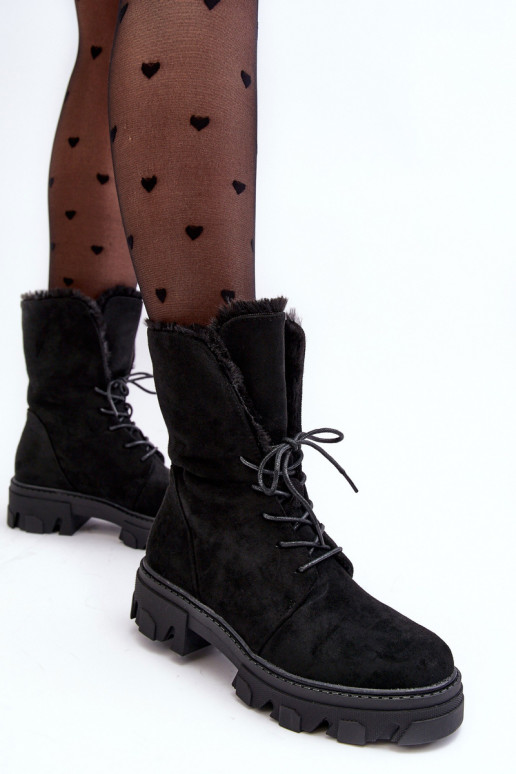 Suede Lace-Up Boots with Faux Fur Workery Black Frendo Suede Lace-Up Boots with Faux Fur Workery Black Frendo