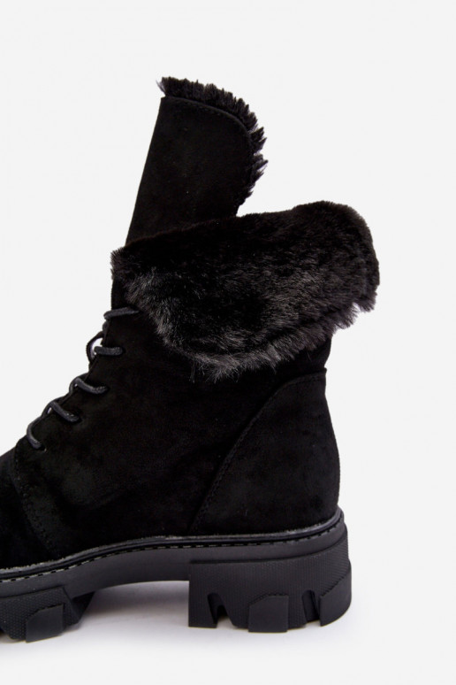 Suede Lace-Up Boots with Faux Fur Workery Black Frendo Suede Lace-Up Boots with Faux Fur Workery Black Frendo