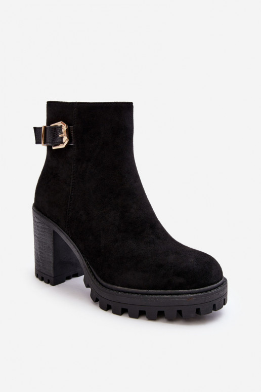 Women's Suede Ankle Boots With Ornament Black Menoria Women's Suede Ankle Boots With Ornament Black Menoria