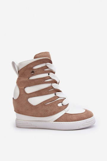Leather Boots On Wedge Laced Beige Amria 2