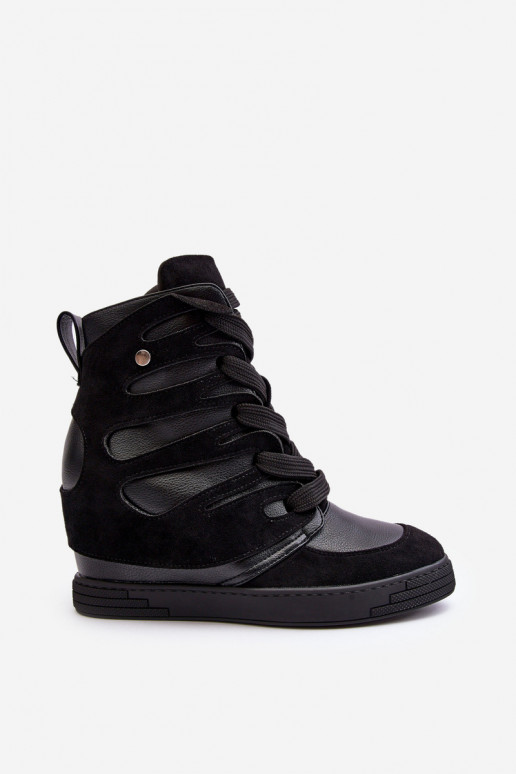 Leather Boots With Wedge Laces Black Amria Leather Boots With Wedge Laces Black Amria