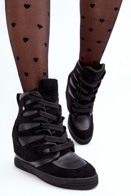 Leather Boots With Wedge Laces Black Amria Leather Boots With Wedge Laces Black Amria