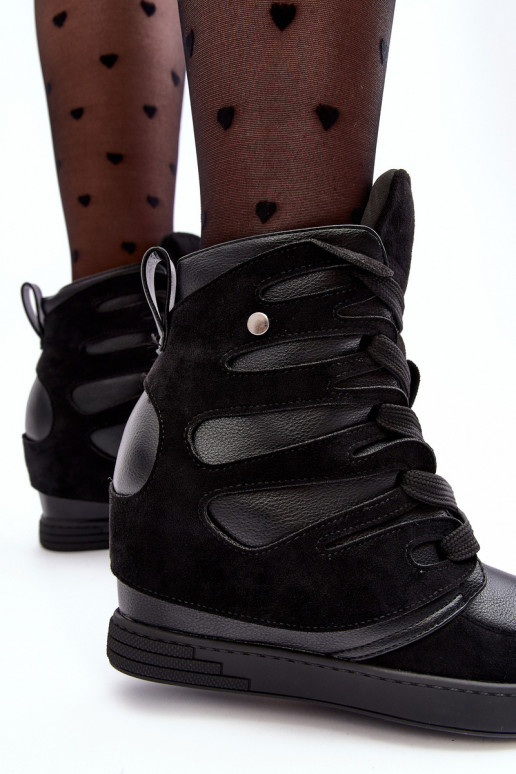 Leather Boots With Wedge Laces Black Amria Leather Boots With Wedge Laces Black Amria