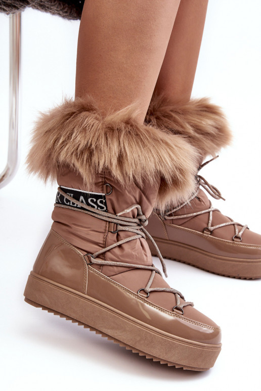 Women's Lace-up Dark Beige Snow Boots Santero Women's Lace-up Dark Beige Snow Boots Santero