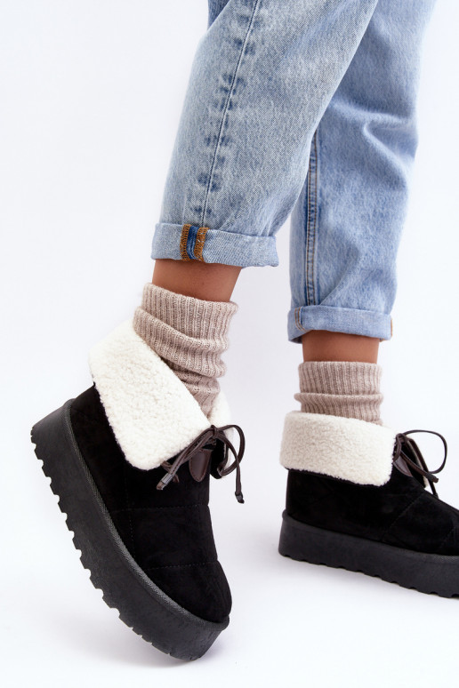 Platform Snow Boots With Fur Black Olimuka