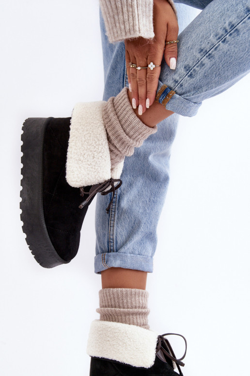 Platform Snow Boots With Fur Black Olimuka