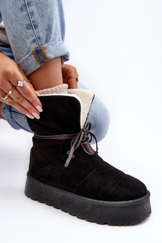 Platform Snow Boots With Fur Black Olimuka