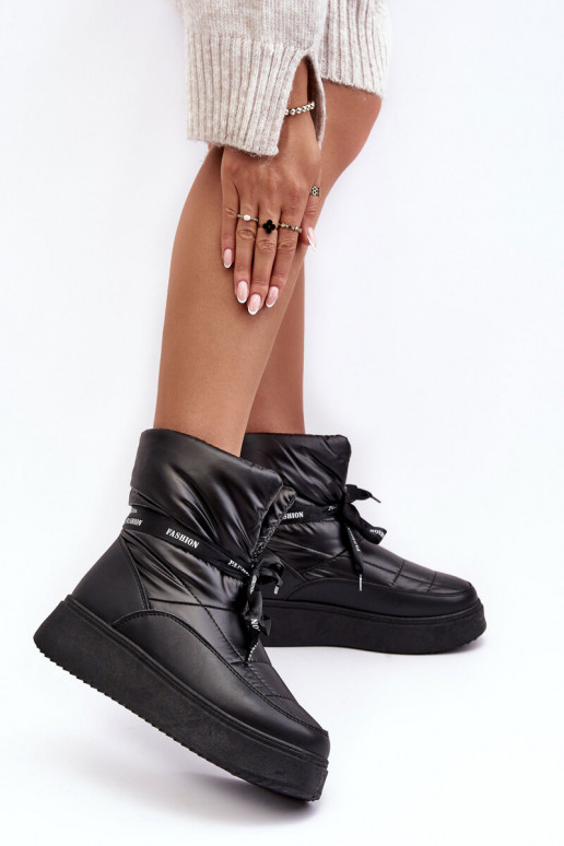 Women's Snow Boots with Ornamental Lacing Black Siracna Women's Snow Boots with Ornamental Lacing Black Siracna