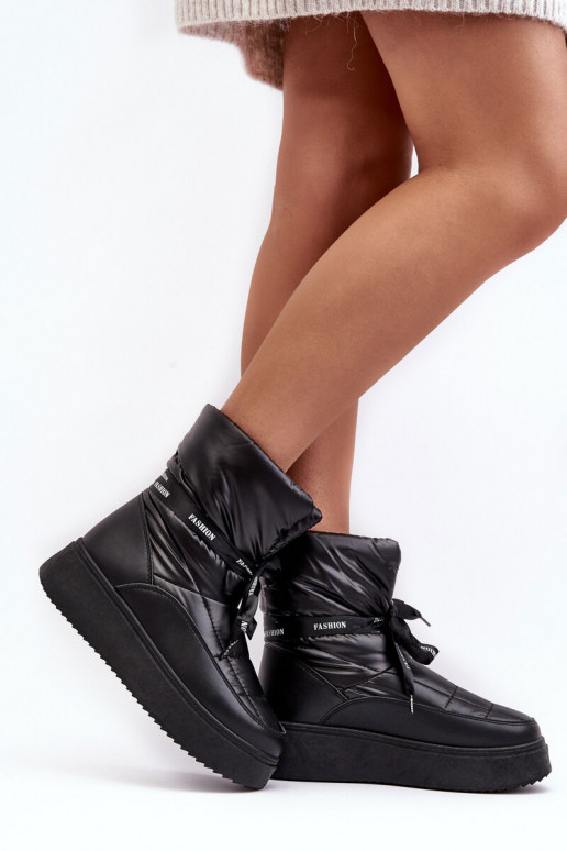 Women's Snow Boots with Ornamental Lacing Black Siracna Women's Snow Boots with Ornamental Lacing Black Siracna