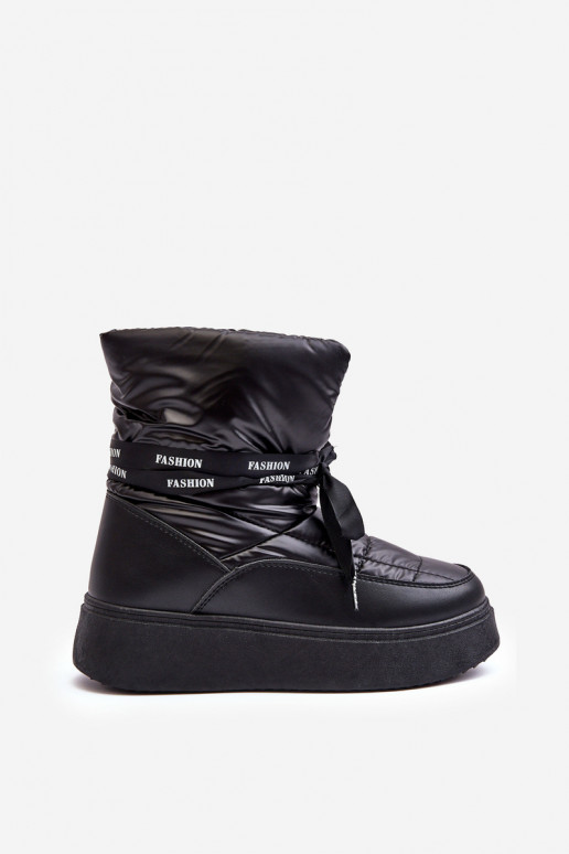 Women's Snow Boots with Ornamental Lacing Black Siracna Women's Snow Boots with Ornamental Lacing Black Siracna