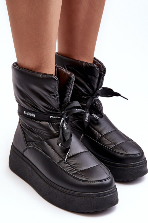 Women's Snow Boots with Ornamental Lacing Black Siracna Women's Snow Boots with Ornamental Lacing Black Siracna