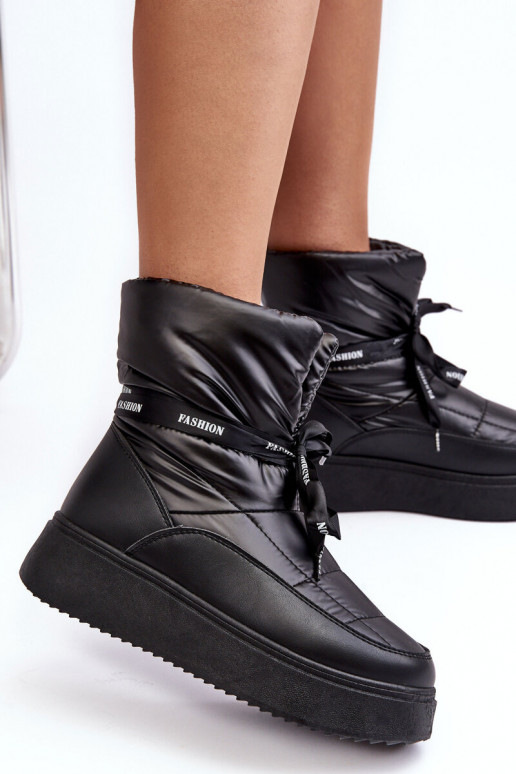 Women's Snow Boots with Ornamental Lacing Black Siracna Women's Snow Boots with Ornamental Lacing Black Siracna